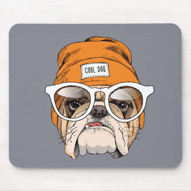 Tapis De Souris Bouledogue frais de hippie (Devant)