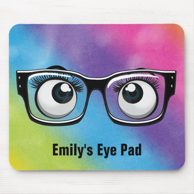 Tapis De Souris Boules d'yeux avec lunettes d'oeil sur arc-en-ciel (Devant)