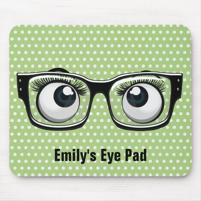 Tapis De Souris Boules d'yeux avec lunettes d'oeil sur Pois (Devant)