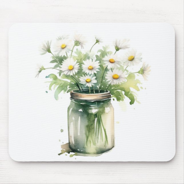 Tapis De Souris Bouquet Daisy Aquarelle À Mason Jar (Devant)