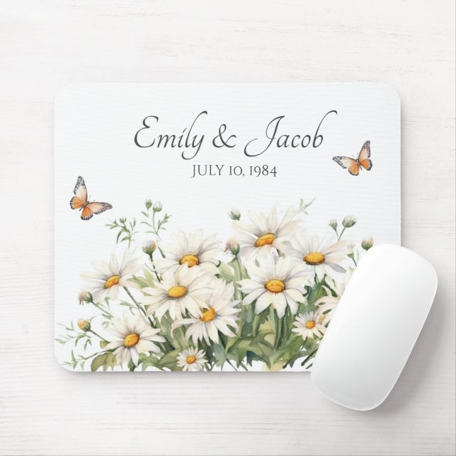 Tapis De Souris Bouquet Daisy Aquarelle Pour Couple (Avec souris)