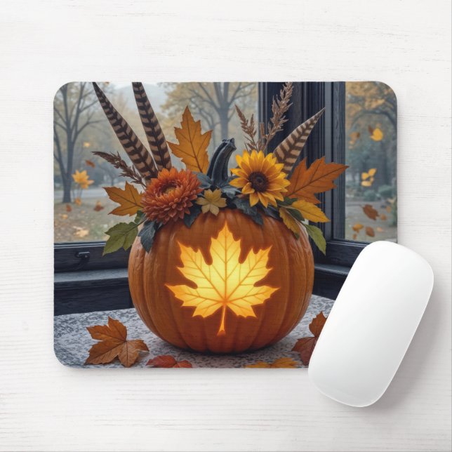 Tapis De Souris Bouquet d'automne dans un Citrouille orange (Avec souris)
