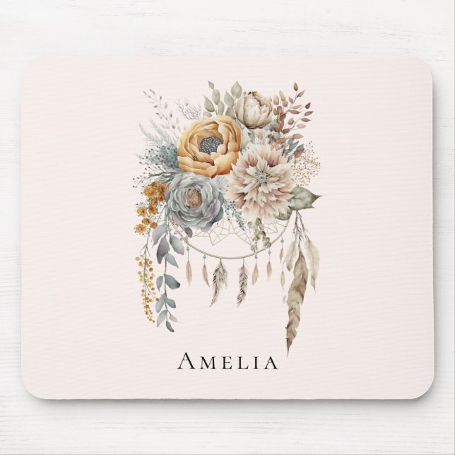 Tapis De Souris Bouquet de fleurs Boho et Dreamcatcher (Devant)