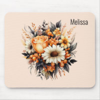 Bouquet de fleurs gris-jaune orange