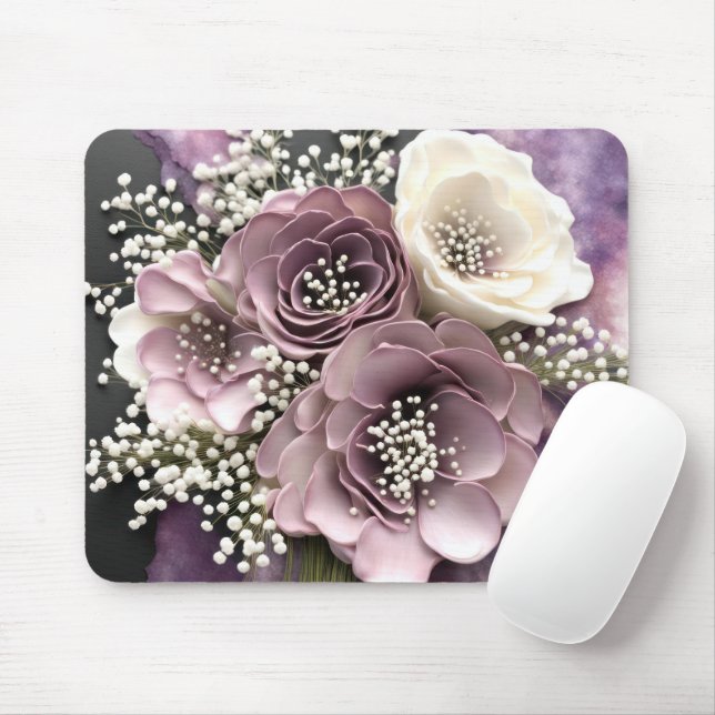 Tapis De Souris Bouquet de fleurs mauve avec souffle de bébé (Avec souris)