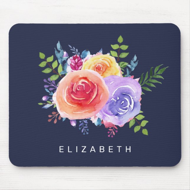 Tapis De Souris Bouquet de fleurs Rose aquarelle (Devant)