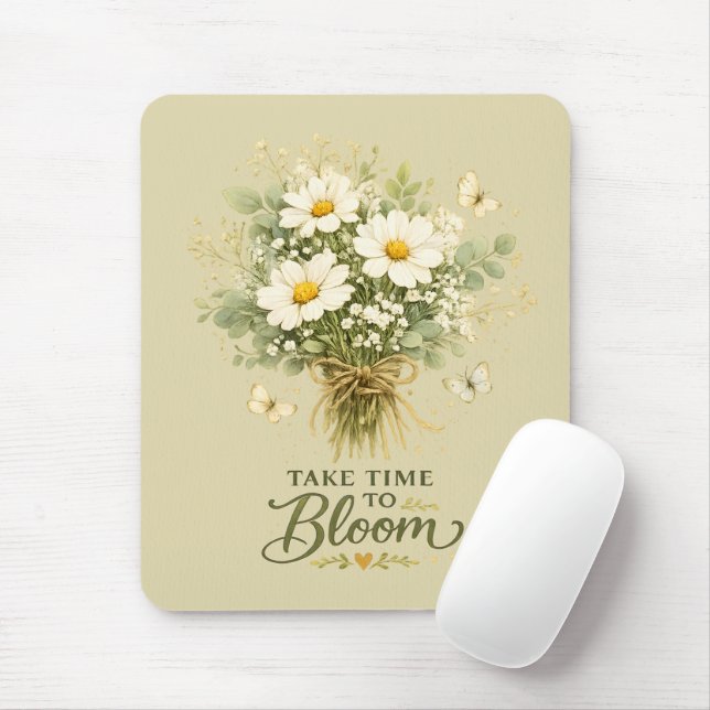 Tapis De Souris Bouquet de fleurs sauvages blanches (Avec souris)