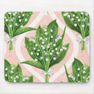 Tapis De Souris Bouquet de lys de la vallée fleurs sur rose