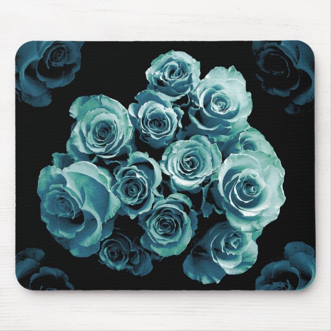 Tapis De Souris Bouquet de rose de BLEU de TURQUOISE (Devant)