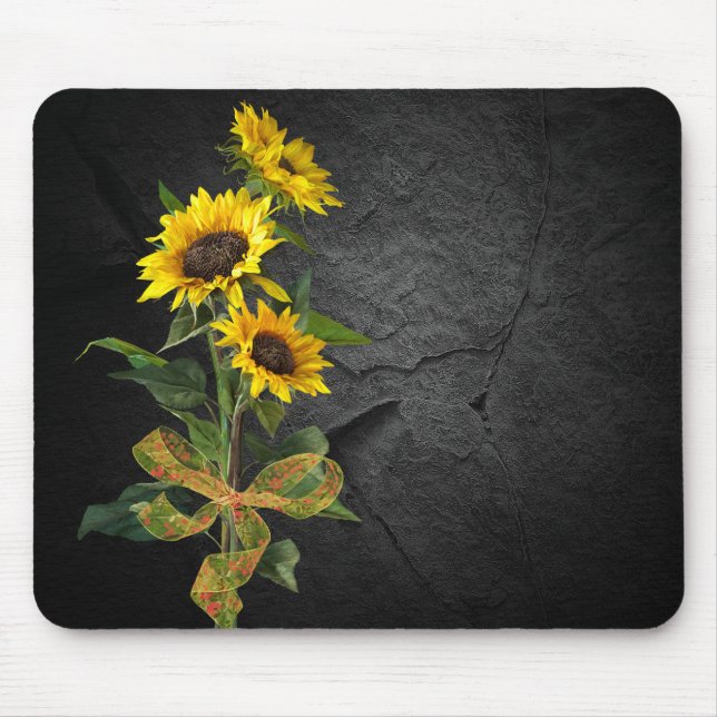 Tapis De Souris Bouquet de tournesol sur pierre noire (Devant)