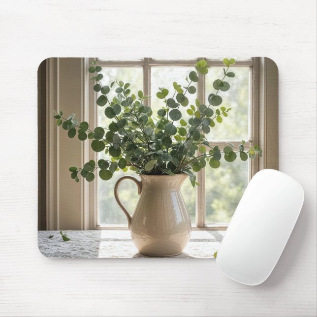 Tapis De Souris Bouquet Eucalyptus Dans La Fenêtre Fermière (Avec souris)