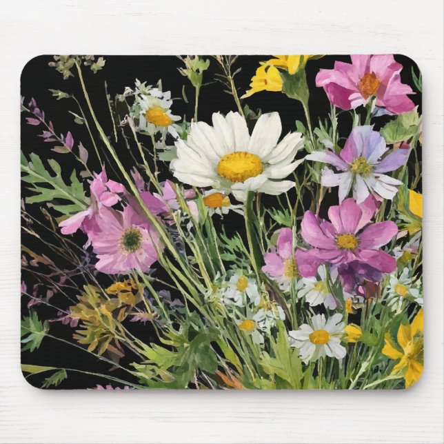 Tapis De Souris bouquet fleur sauvage aquarelle sur arrière - plan (Devant)