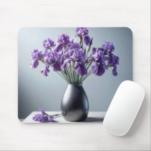 Tapis De Souris Bouquet Iris Violet Dans Vase En Eau