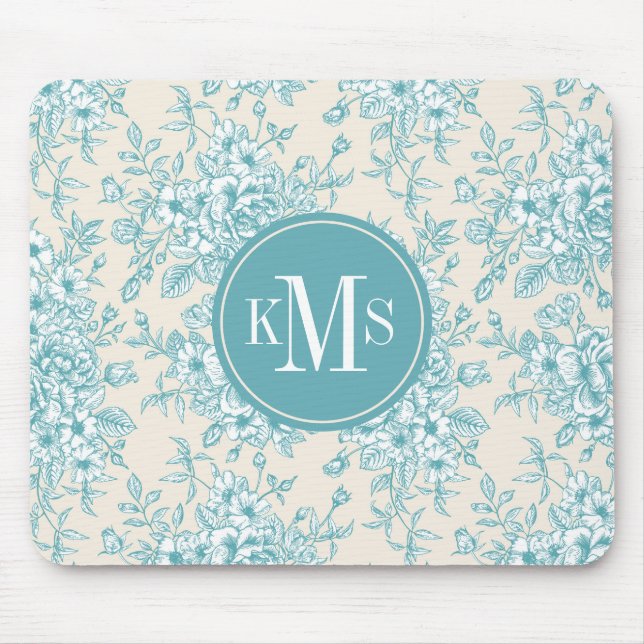 Tapis De Souris Bouquet Rose bleu Jardin Motif Floral (Devant)