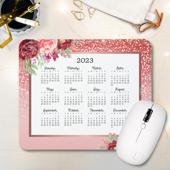 Tapis De Souris Bourgogne Floral Rose Gold Parties scintillant 202 (Créateur téléchargé)