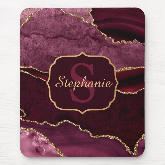 Tapis De Souris Bourgogne Rouge & Or Parties scintillant Marbre Ag (Devant)