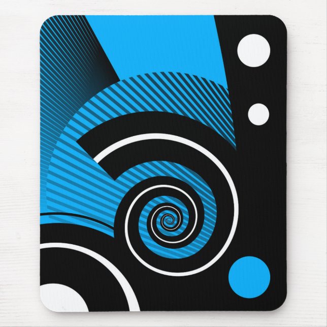 Tapis De Souris Bousepad moderne, abstrait, blau, blanc, noir (Devant)