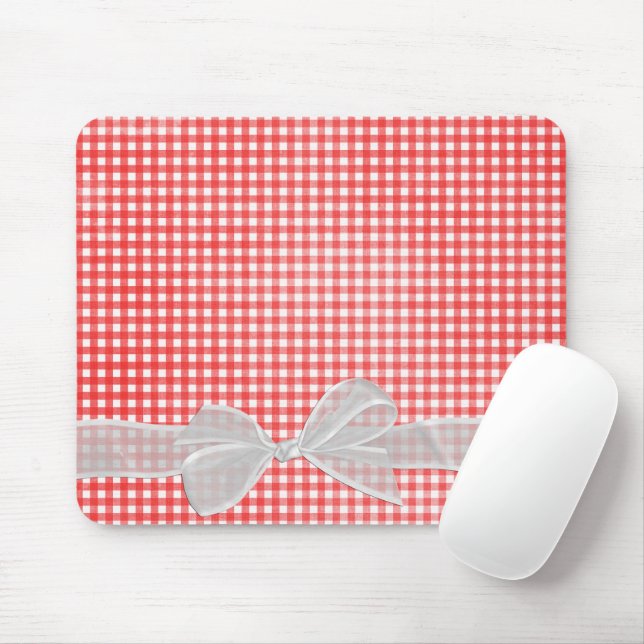 Tapis De Souris Bow blanc sur En vichy (Avec souris)
