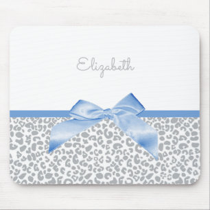 Tapis De Souris Bow bleu clair avec Empreinte de léopard tendance 