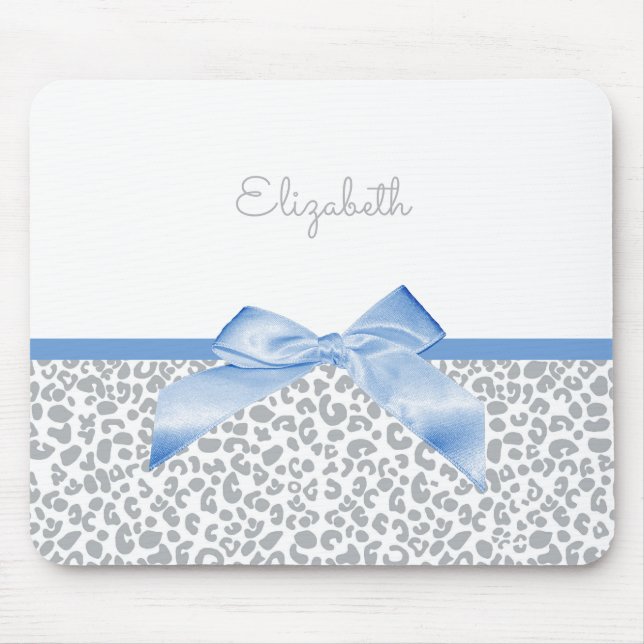 Tapis De Souris Bow bleu clair avec Empreinte de léopard tendance  (Devant)