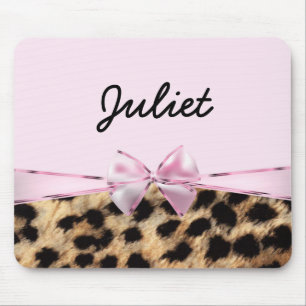 Tapis De Souris Bow rose pâle et léopard Cheetah Imprimer Souris