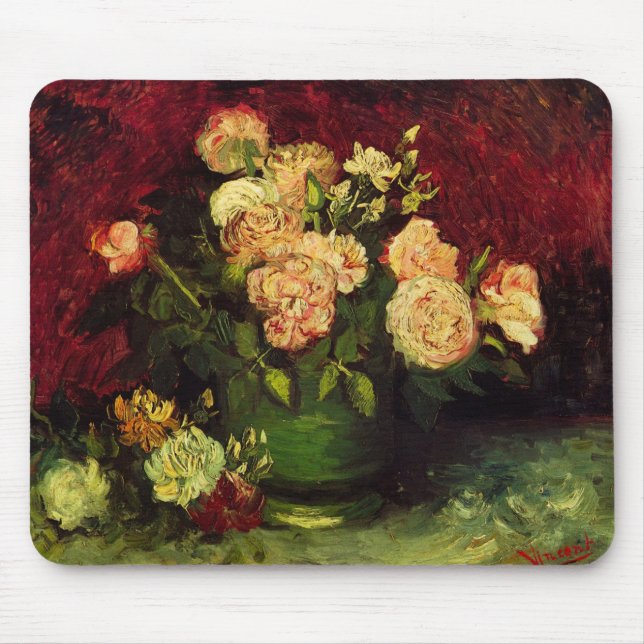 Tapis De Souris Bowl avec Peonies et Roses par Vincent van Gogh (Devant)