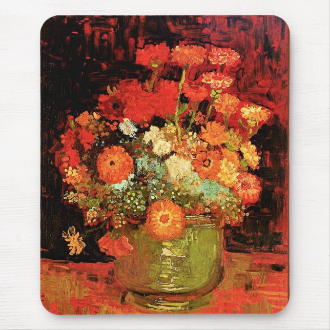 Tapis De Souris Bowl avec Zinnias par Vincent van Gogh, (Devant)