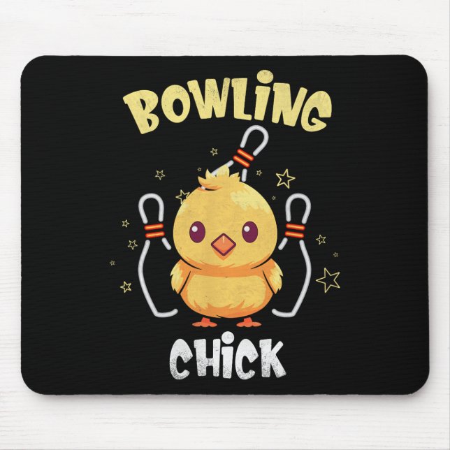 Tapis De Souris Bowling Chick Funny Chicken Athlete Bowler Men Wom (Devant)