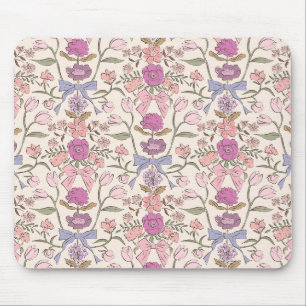 Tapis De Souris Bows et fleurs rustiques roses
