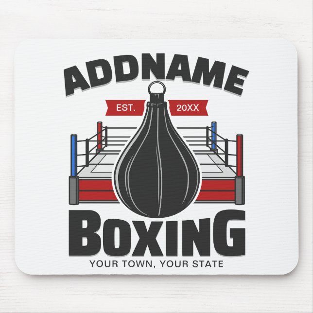 Tapis De Souris Boxe Anneau AJOUTER NOM Boxer Gym Speed Sac (Devant)
