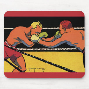 Tapis De Souris Boxe sportive Art déco vintage, boxeurs se frappan