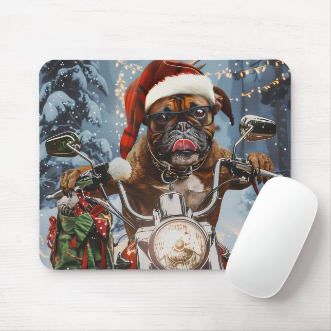 Tapis De Souris Boxer Chien équitation Moto Noël (Avec souris)