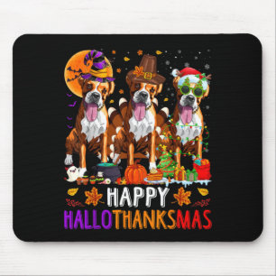 Tapis De Souris Boxer Chien Heureux Hallothanksmas Halloween Noël