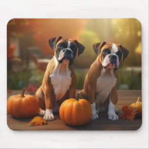 Tapis De Souris Boxer Chiot Automne Citrouille de plaisir