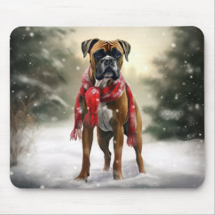 Tapis De Souris Boxer dans la neige de Noël