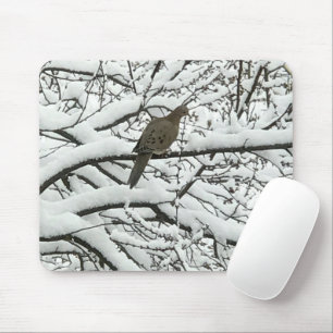 Tapis De Souris Branches d'arbre enneigées Oiseau (photographie pa