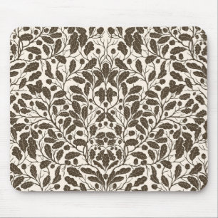 Tapis De Souris Branches de chêne et feuilles, motif damassé en br