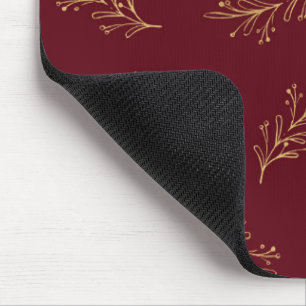 Tapis De Souris Branches de Noël Dorées Sur Arrière - plan Rouge