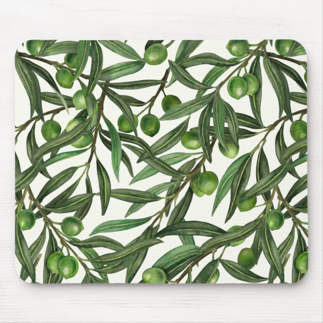 Tapis De Souris Branches d'olive sur blanc (Devant)