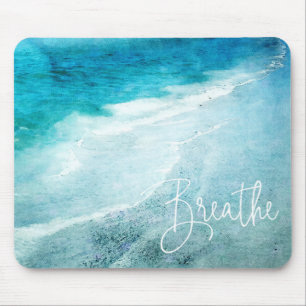 Tapis De Souris Breathe Yoga Citation Retro Beach Turquoise Blue O