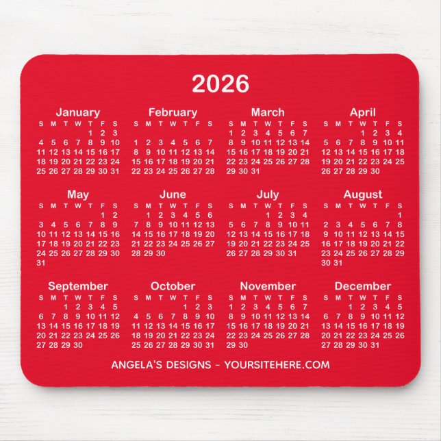 Tapis De Souris Bright Red and White Calendrier promotionnel (Devant)
