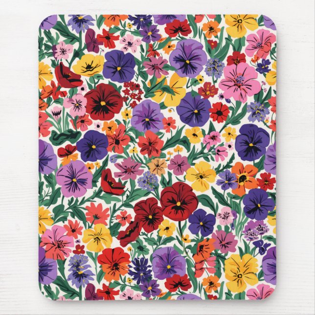 Tapis De Souris Bright Spring Pansies Floral Garden Pattern (Devant)