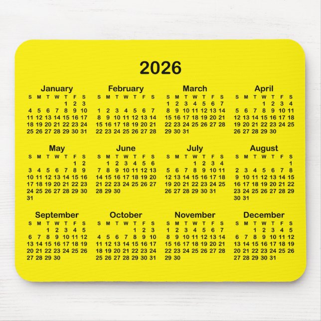 Tapis De Souris Bright Yellow and Black 2026 Calendar (Devant)