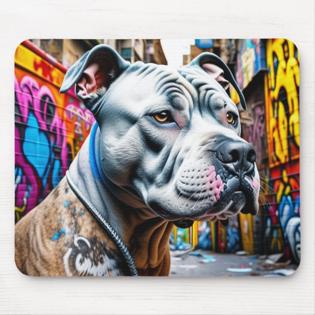 Tapis De Souris Brindle urbain Pitbull City Graffiti Street Art (Devant)