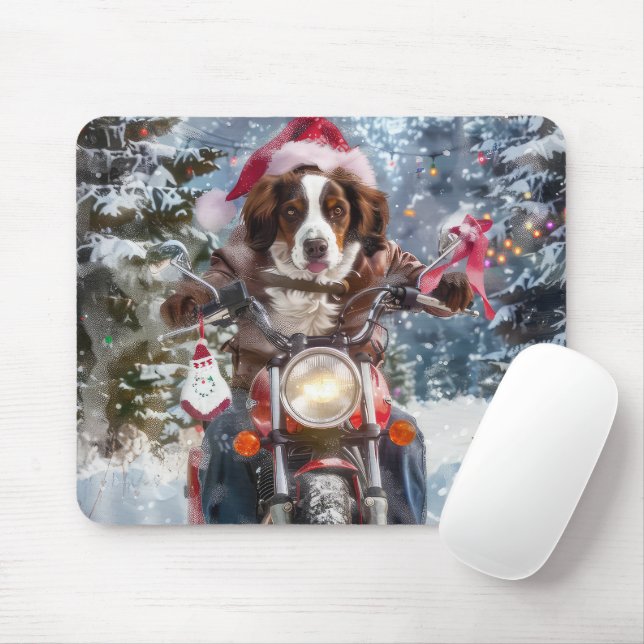 Tapis De Souris Brittany Spaniel Dog équitation moto Noël (Avec souris)