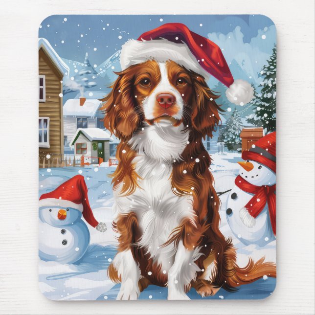 Tapis De Souris Brittany Spaniel Dog Winter Wonderland Noël (Devant)