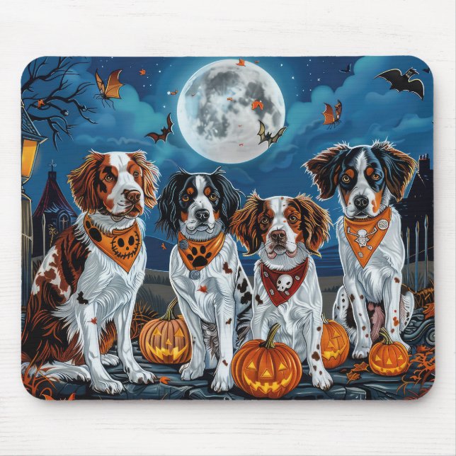 Tapis De Souris Brittany Spaniel Halloween Effrayant (Devant)