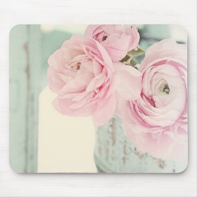 Tapis De Souris Broc chic minable de fleurs roses (Devant)