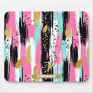 Tapis De Souris Brochures Abstraites colorées - Menthe et rose (2)