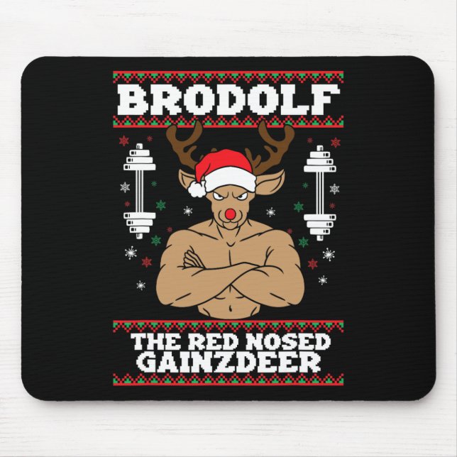 Tapis De Souris Brodolf Funny Christmas Buff Reindeer Gym Bodybuil (Devant)